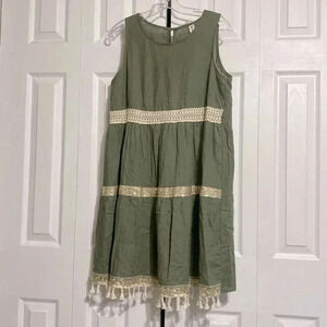 New Collection green & tan linen dress size MEDIUM
